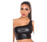Koucla One-Shoulder Top Wetlook Crop Top (Schwarz, S)
