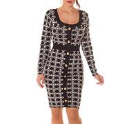 Koucla Patterned Business Langarm Strick Midi Kleid mit Deko Knöpfe One Size (Einheitsgröße)