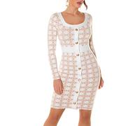 Koucla Patterned Business Langarm Strick Midi Kleid mit Deko Knöpfe One Size (Einheitsgröße)