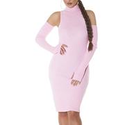 Koucla Rippstrick Business Turtle Neck Midi Kleid mit Armstulpen One Size (Einheitsgröße), Rosa