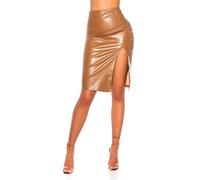 Koucla Rock Lederlook Leder- Kunstleder Optik Minirock Bleistiftrock (Cappuccino, s)