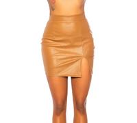 Koucla Rock Lederlook Leder- Kunstleder Optik Minirock mit Schlitz (Cappuccino, M)