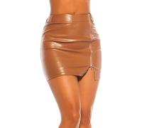 Koucla Rock Lederlook Leder- Kunstleder Optik Minirock mit Zip (Braun, S)