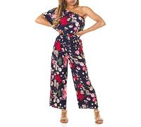 Koucla Rose Printed One Shoulder Maxi Marlene Viskose Jumpsuit mit Volant S/M