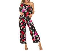 Koucla Rose Printed One Shoulder Maxi Marlene Viskose Jumpsuit mit Volant S/M