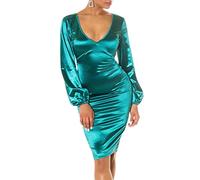 Koucla Rückenfrei Satin Look V-Neck Midi Cocktail Kleid mit Deko Schleife S
