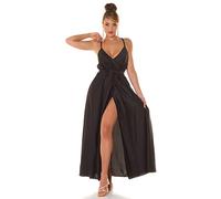Koucla Satin Look Wickel V-Neck Cocktail Maxi Kleid mit XXL-Schlitz One Size (Einheitsgröße)