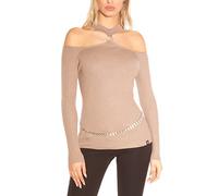 Koucla Schicker Cold-Shoulder-Pullover mit Halsband-Effekt S