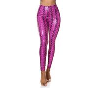Koucla Sexy Highwaist Kunstlederhose Snake Print, Farbe:Pink, Größe:XL