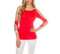 Koucla Sexy Langarmshirt, Ärmel offen,Strass-Look, Farbe:Rot, Größe:XL