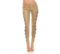 Koucla Sexy Lederlook Hose mit seitl. Schleifen, Farbe:Beige, Größe:L