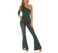 Koucla Silvester One Shoulder Long Jumpsuit Overall mit Glitzer Mesh und Schlag L