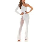 Koucla Silvester One Shoulder Long Jumpsuit Overall mit Glitzer Mesh und Schlag M