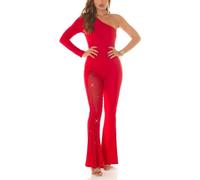 Koucla Silvester One Shoulder Long Jumpsuit Overall mit Glitzer Mesh und Schlag M