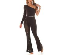 Koucla Silvester One Shoulder Long Jumpsuit Overall mit Glitzer Mesh und Schlag S