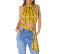 Koucla Snake Printed Turtle Neck Crop Top im Leder Look zum Binden One Size (Einheitsgröße)