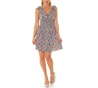 Koucla Sommer Minikleid Blumen Flower Print Kleid mit gerafften Schultern und Wickel V-Neck L/XL