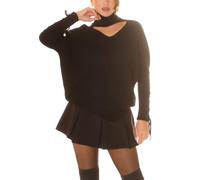 Koucla Turtleneck Jumper Rollkragen Pulli Oversize Rippstrick Pullover Strickpullover mit V-Cutouts Deko Perlen und Ärmel Schnürung One Size (Einheitsgröße)