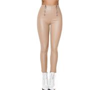 Koucla Uni High Waist Leggings im Wet Look mit Deko Zipper L/XL, Beige