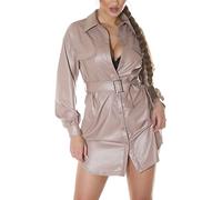 Koucla Wet Look Blusen Kleid Long Bluse mit Gürtel L