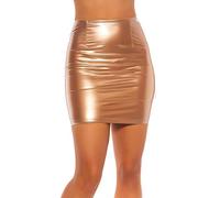 Koucla Wetlook Lederlook Rock Lack Optik Minirock (Gold, S)