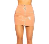 Koucla Wetlook Lederlook Rock Lack Optik Minirock mit Zip (Altrosa, L)