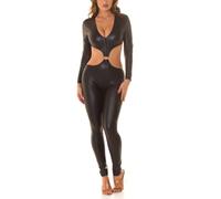 Koucla Wetlook Overall Lang Gogo V-Neck V-Ausschnitt Maxi Jumpsuit Langarm mit Cutout Rückenfrei One Size (Einheitsgröße)