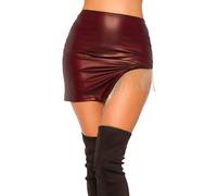 Koucla Wetlook Rock Minirock mit Metall Fransen Gogo (Bordeaux)