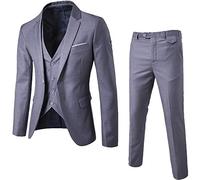 KPILP 3-teiliger Anzug, Sales Herren Elegant Slim Blazer Business Solid Sakkos Hochzeit Jacke Weste & Hosen Herbst Winter(Grau，EU-52/CN-L)