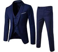 KPILP 3-teiliger Anzug, Sales Herren Elegant Slim Blazer Business Solid Sakkos Hochzeit Jacke Weste & Hosen Herbst Winter(Marine，EU-52/CN-L)