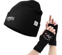 Kpop Stray Knit Hat & Glove Sets, Stray Kids Knitted Hat, Fingerless Gloves, Black Y2K Style Hat with Gloves, Kpop Stray Design, Winter Warm Beanie for Men and Women