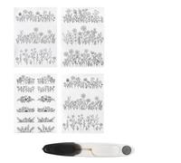 KQDRAVINE 4 Blatt Stickvorlagen Wasserlöslich mit Einer Schere, Hunderte von Stickmuster Stickaufkleber, Wasserlösliches Stickvlies Wasserlöslich Selbstklebend, Sticken für Anfänger Stichübungen DIY