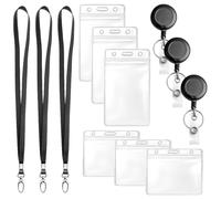 KQDRAVINE Ausweishülle mit Band Set, Kartenhülle mit Band, Scheckkartenhülle, 6 Stück Transparente Kartenhülle mit 3 Einziehbarem Schlüsselanhänger Badge Holder Karten für Studenten Mitabeiter Arzt