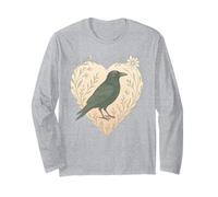 Krähe in floralem Herz, weich, Gothic, Natur Langarmshirt