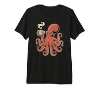 Kraken Octopus Drinking Coffee Theme for Men and Women Premium T-Shirt