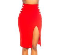 krautwear Damen Bleistiftrock Minirock High Waist Rock mit Schlitz und DekoKnöpfen für Party Club Alltag (rot, M)
