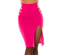 krautwear Damen Bleistiftrock Minirock High Waist Rock mit Schlitz und DekoKnöpfen für Party Club Alltag (pink, L)