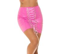 krautwear Damen Leder Look Rock Minirock Highwaist Kunstleder mit Deko Schnürung (pink, L)