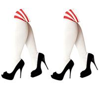 krautwear® Damen Mädchen Kinder 2 Paar Cheerleader Kniestrümpfe Gestreift mit 3 Streifen Gestreifte Overknees Geringelte Strümpfe Socks bunt (w/r)