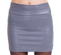 krautwear Damen Mädchen Minirock Sexy Stretch Erotisch Eng Elegant Reißverschluss Kunstleder Pink Schwarz Grau Lila Blau Gold 34 36 38 40 (grau-L)
