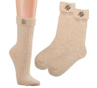 krautwear Herren Damen Kinder Trachtensocken Im Landhaus-Stil Mit Edelweiß-Pin Mit Leinen Beige (2x 39-42)