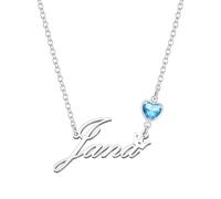 Kraven Damen Kette mit Namen Blauer Geburtsstein-Anhänger Halskette Namenskette Geschenk Personalisiert Damenkette Buchstaben Kette Geschenkidee für Frauen Teenager Mädchen Tochter (Jana)