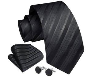 Krawatte Herren Hochzeit Seide Paisley Einstecktuch Set I Schwarz 3