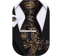Krawatte Herren Seide Set Paisley Einstecktuch Hochzeit Schwarz gold