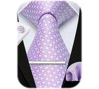 Krawatte Hochzeit Herren Einstecktuch Manschettenknöpfe Set Lila-2