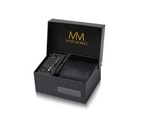 Krawatte Paisley Schwarz mit Einstecktuch Set Herren inkl. Manschettenknöpfe, Krawattennadel und Geschenkbox - Männer Krawattenset