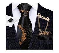 Krawatte Schwarz Herrenkrawatte-Set, gold-schwarzes Jacquard-Muster, Einstecktuch, Manschettenknöpfe, Brosche, florale Krawattennadel for Herren, Hochzeit, Business Formelle Anlässe(Color 04)