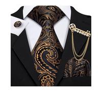 Krawatte Schwarz Herrenkrawatte-Set, gold-schwarzes Jacquard-Muster, Einstecktuch, Manschettenknöpfe, Brosche, florale Krawattennadel for Herren, Hochzeit, Business Formelle Anlässe(Color 12)