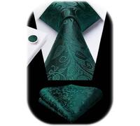 Krawatte Seide Hochzeit Einstecktuch Manschettenknopf Set F2 Grün 2