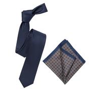 Venti Set Krawatte, Einstecktuch blau, Gemustert